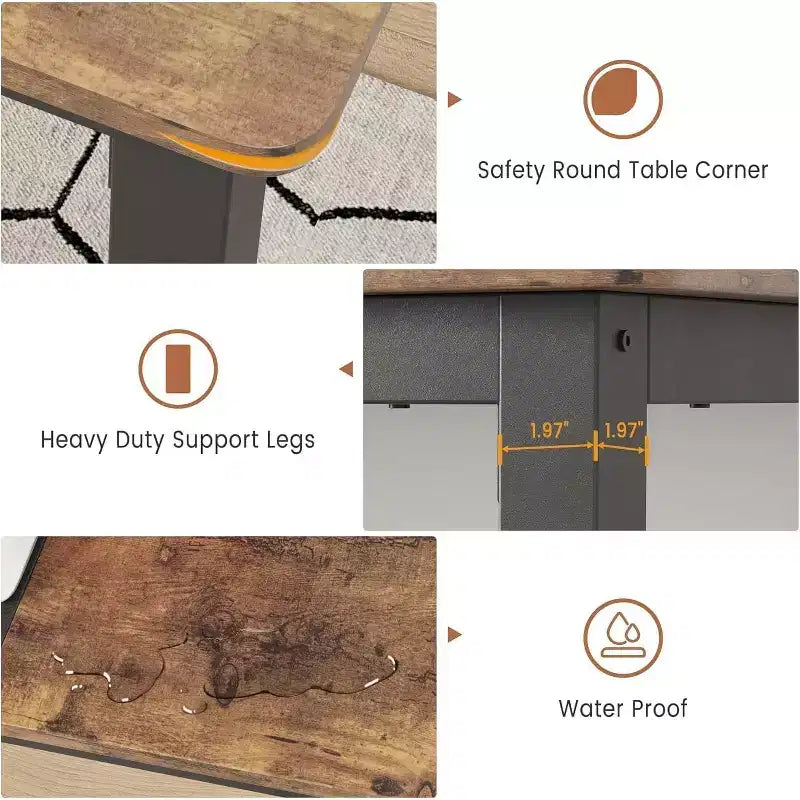 70.8 Inch Industrial Dining Table for 6-8 People, Wooden Dining Table with Metal Legs & Load Bars