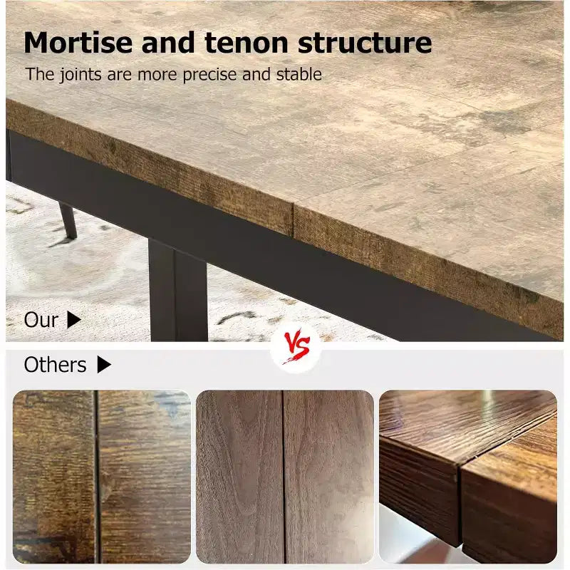 70.8 Inch Industrial Dining Table for 6-8 People, Wooden Dining Table with Metal Legs & Load Bars