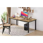 70.8 Inch Industrial Dining Table for 6-8 People, Wooden Dining Table with Metal Legs & Load Bars