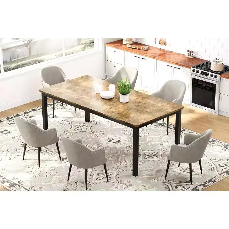 70.8 Inch Industrial Dining Table for 6-8 People, Wooden Dining Table with Metal Legs & Load Bars