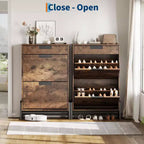 Shoe Storage Organizer with 2 Flip Drawers and 1 Drawer, Shoe Cabinet with 3-Tier Adjustable Shelves