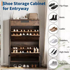 Shoe Storage Organizer with 2 Flip Drawers and 1 Drawer, Shoe Cabinet with 3-Tier Adjustable Shelves