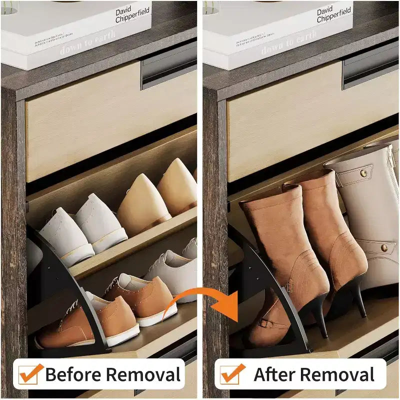 Shoe Storage Organizer with 2 Flip Drawers and 1 Drawer, Shoe Cabinet with 3-Tier Adjustable Shelves