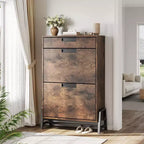 Shoe Storage Organizer with 2 Flip Drawers and 1 Drawer, Shoe Cabinet with 3-Tier Adjustable Shelves