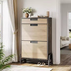 Shoe Storage Organizer with 2 Flip Drawers and 1 Drawer, Shoe Cabinet with 3-Tier Adjustable Shelves