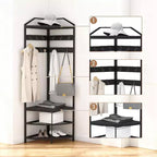 Corner Hall Tree with Shoe Rack Entryway Coat Rack with 6 Metal Movable Hooks Floor Standing Clothes Racks Shoes Shelf Organizer for Bedroom Entryway