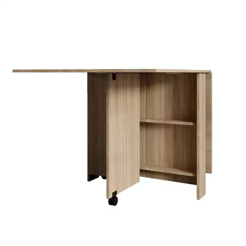 Versatile Folding Dining Table with 2 Wheels and 2 Storage Racks, Space Saving Rectangular Table for Kitchen Dining Room Living Room, Natural
