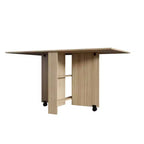 Versatile Folding Dining Table with 2 Wheels and 2 Storage Racks, Space Saving Rectangular Table for Kitchen Dining Room Living Room, Natural