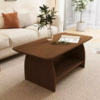 47" Modern Double Layer Rectangular Coffee Table with Storage, Rounded Corners, Brown
