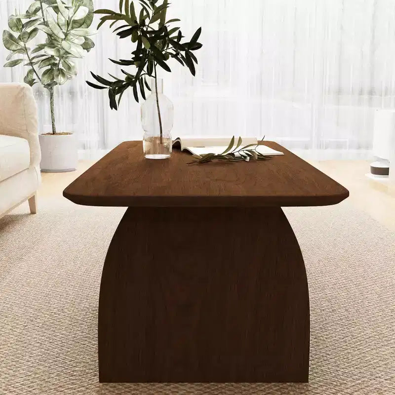 47" Modern Double Layer Rectangular Coffee Table with Storage, Rounded Corners, Brown