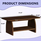 47" Modern Double Layer Rectangular Coffee Table with Storage, Rounded Corners, Brown