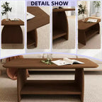 47" Modern Double Layer Rectangular Coffee Table with Storage, Rounded Corners, Brown