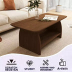 47" Modern Double Layer Rectangular Coffee Table with Storage, Rounded Corners, Brown