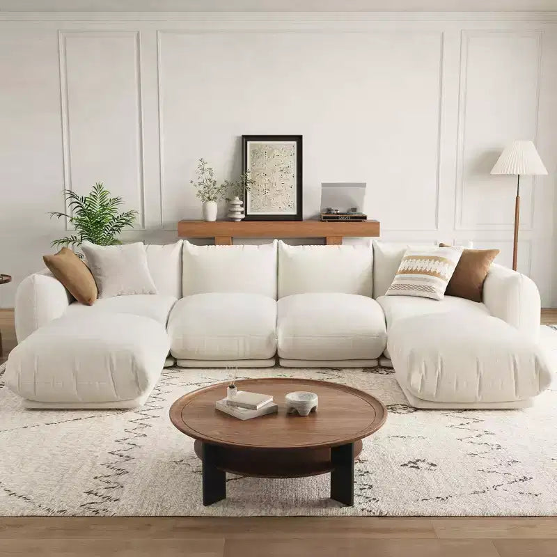 Sofa, 126 U-Shape Modular Sectional  Chenille Cloud Couch Deep Seat Boneless Sofa for Large Living Room/Family Space Beige