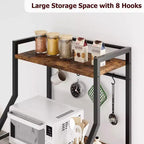 Industrial 4-Tier Kitchen Bakers Rack with Large Wire Basket & 8 Hooks - Microwave Stand & Coffee Bar Station for Pots, Spice Organization,Brown