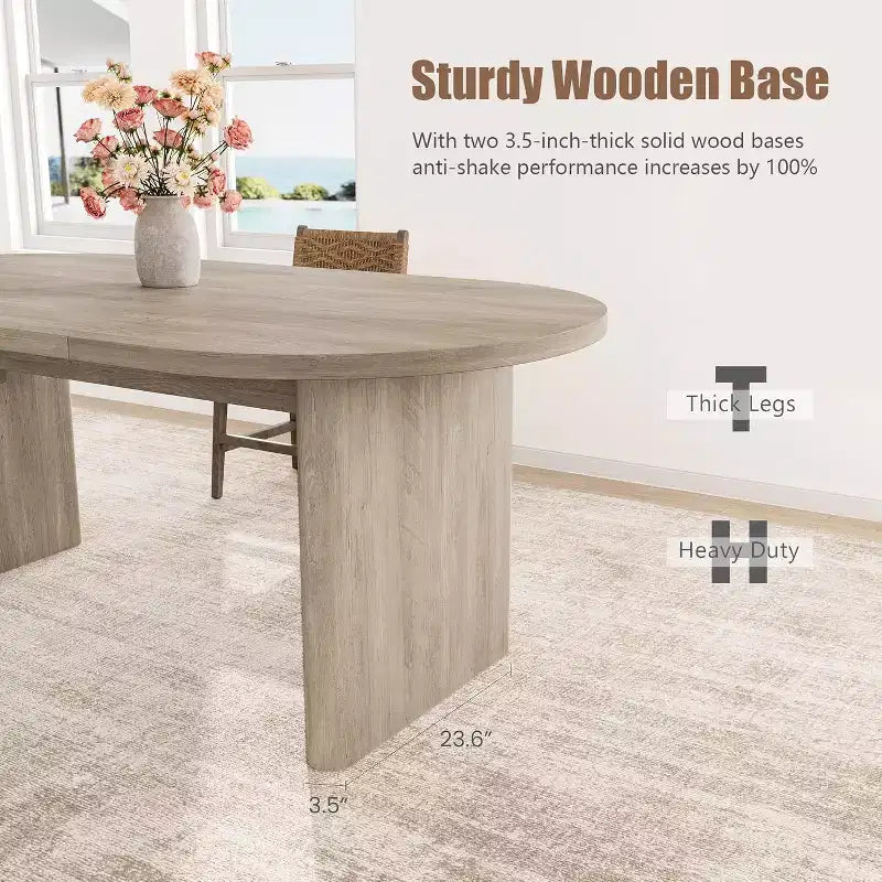 70.8 Inch Oval Dining Table for 6-8 People, Long Large Kitchen Table with Thick Sturdy Wooden Base, Farmhouse Dining Room Table for Kitchen