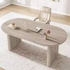 70.8 Inch Oval Dining Table for 6-8 People, Long Large Kitchen Table with Thick Sturdy Wooden Base, Farmhouse Dining Room Table for Kitchen