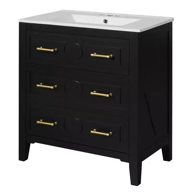 30 Single Bathroom Vanity with Sink, Bathroom Floor Cabinet with Drawers for Small Space