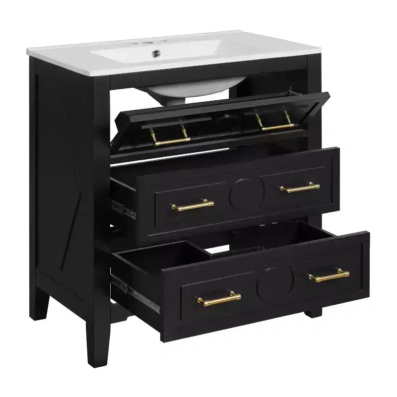 30 Single Bathroom Vanity with Sink, Bathroom Floor Cabinet with Drawers for Small Space