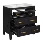 30 Single Bathroom Vanity with Sink, Bathroom Floor Cabinet with Drawers for Small Space