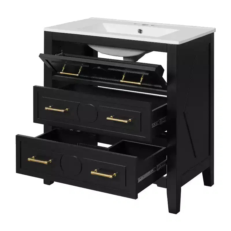 30 Single Bathroom Vanity with Sink, Bathroom Floor Cabinet with Drawers for Small Space