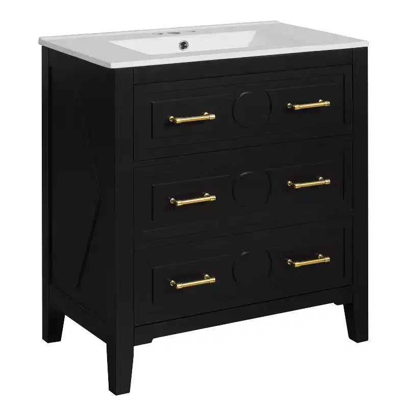 30 Single Bathroom Vanity with Sink, Bathroom Floor Cabinet with Drawers for Small Space