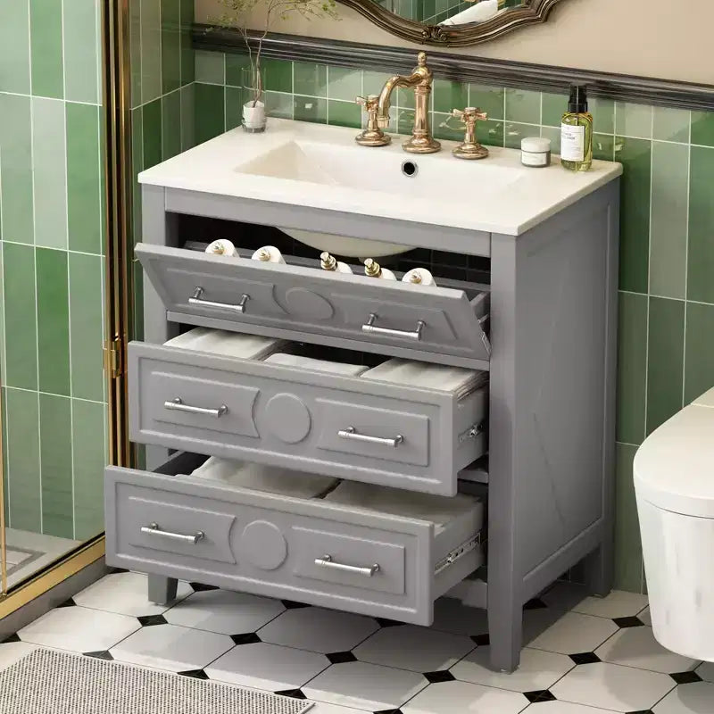 30 Single Bathroom Vanity with Sink, Bathroom Floor Cabinet with Drawers for Small Space