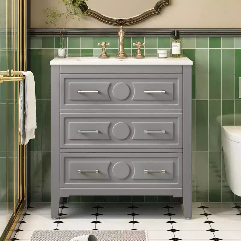 30 Single Bathroom Vanity with Sink, Bathroom Floor Cabinet with Drawers for Small Space
