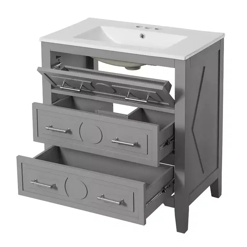 30 Single Bathroom Vanity with Sink, Bathroom Floor Cabinet with Drawers for Small Space