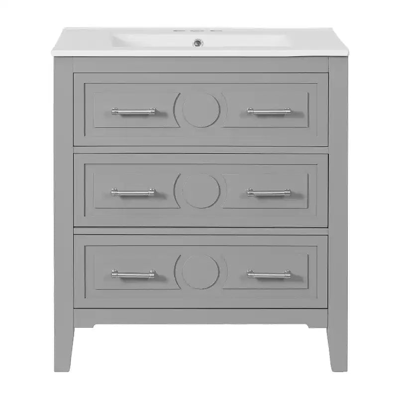 30 Single Bathroom Vanity with Sink, Bathroom Floor Cabinet with Drawers for Small Space