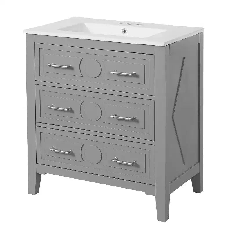 30 Single Bathroom Vanity with Sink, Bathroom Floor Cabinet with Drawers for Small Space