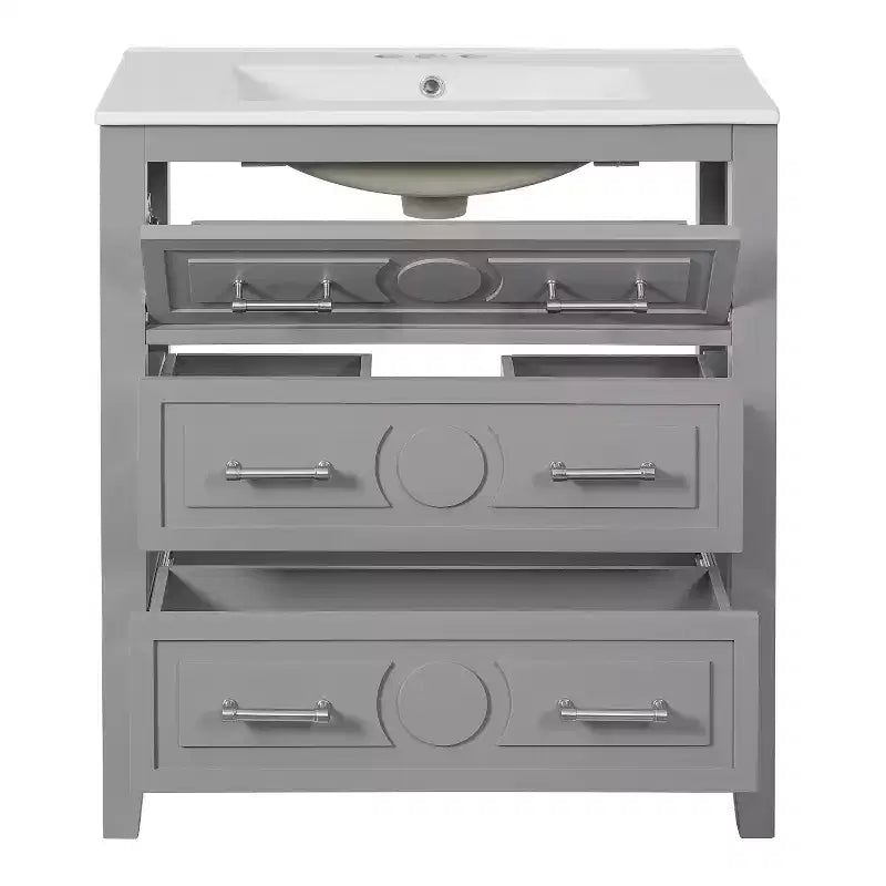 30 Single Bathroom Vanity with Sink, Bathroom Floor Cabinet with Drawers for Small Space