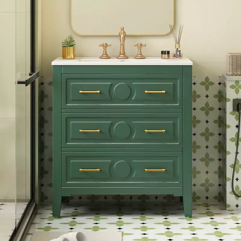 30 Single Bathroom Vanity with Sink, Bathroom Floor Cabinet with Drawers for Small Space