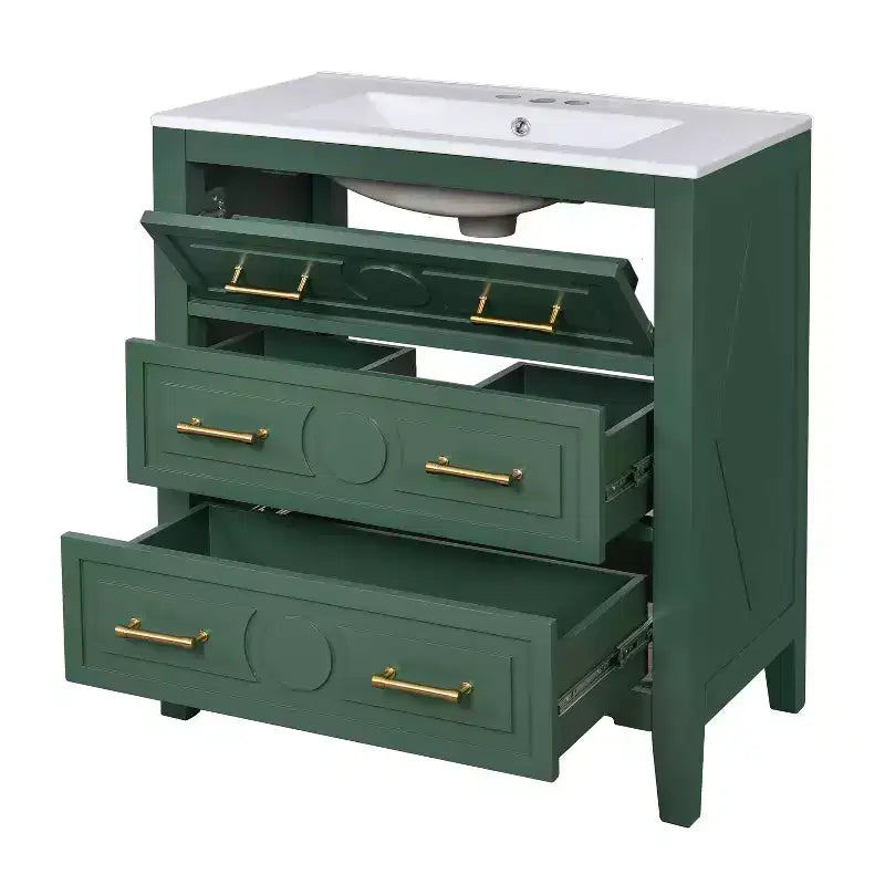 30 Single Bathroom Vanity with Sink, Bathroom Floor Cabinet with Drawers for Small Space