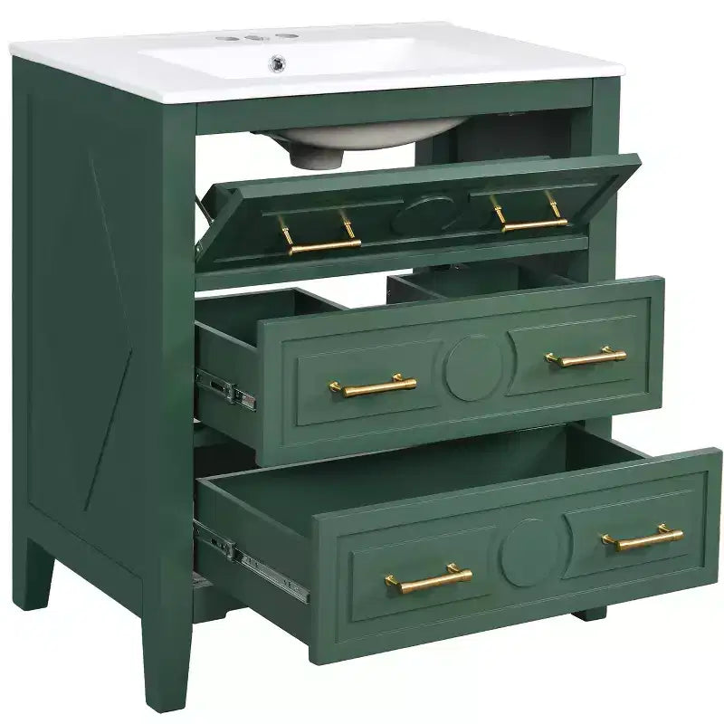 30 Single Bathroom Vanity with Sink, Bathroom Floor Cabinet with Drawers for Small Space