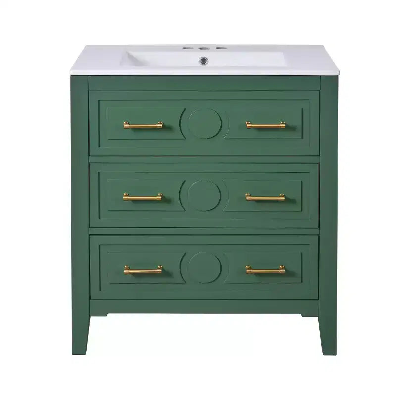 30 Single Bathroom Vanity with Sink, Bathroom Floor Cabinet with Drawers for Small Space