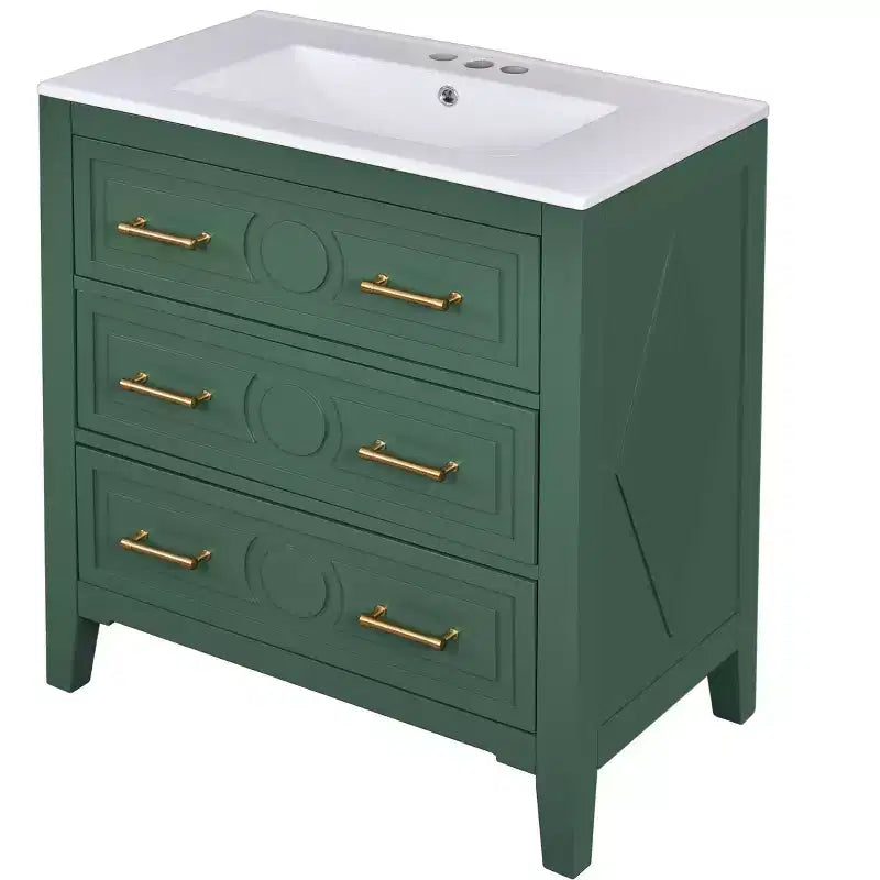 30 Single Bathroom Vanity with Sink, Bathroom Floor Cabinet with Drawers for Small Space