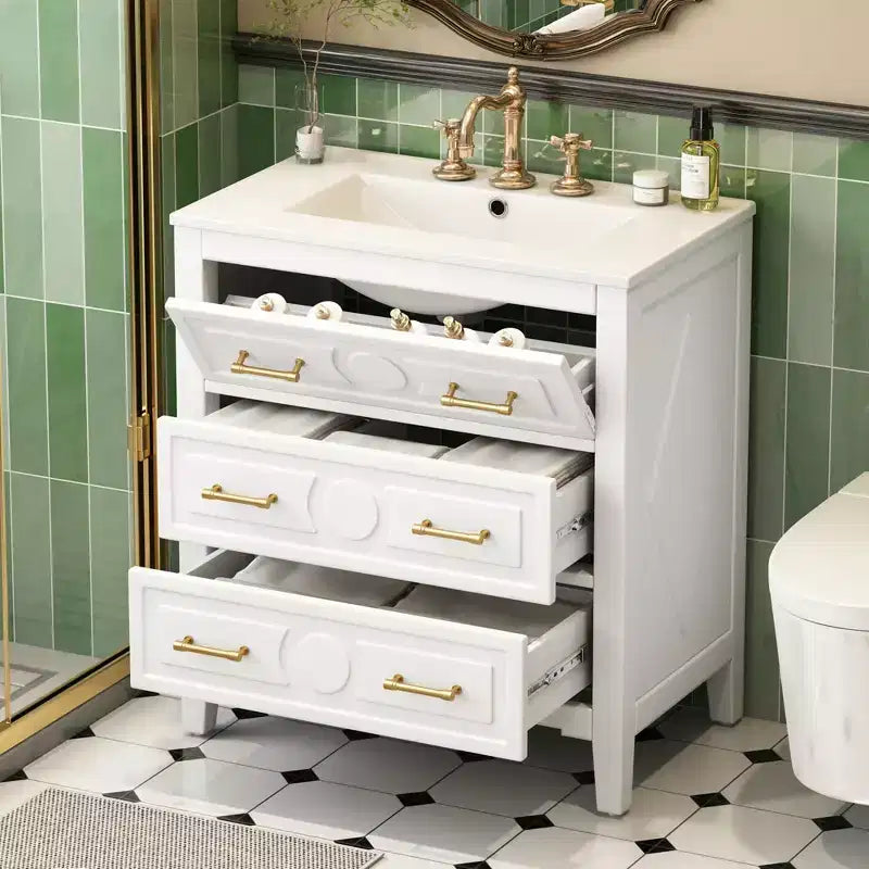 30 Single Bathroom Vanity with Sink, Bathroom Floor Cabinet with Drawers for Small Space