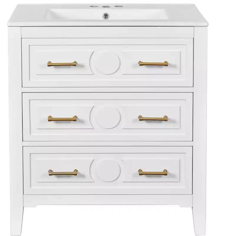 30 Single Bathroom Vanity with Sink, Bathroom Floor Cabinet with Drawers for Small Space