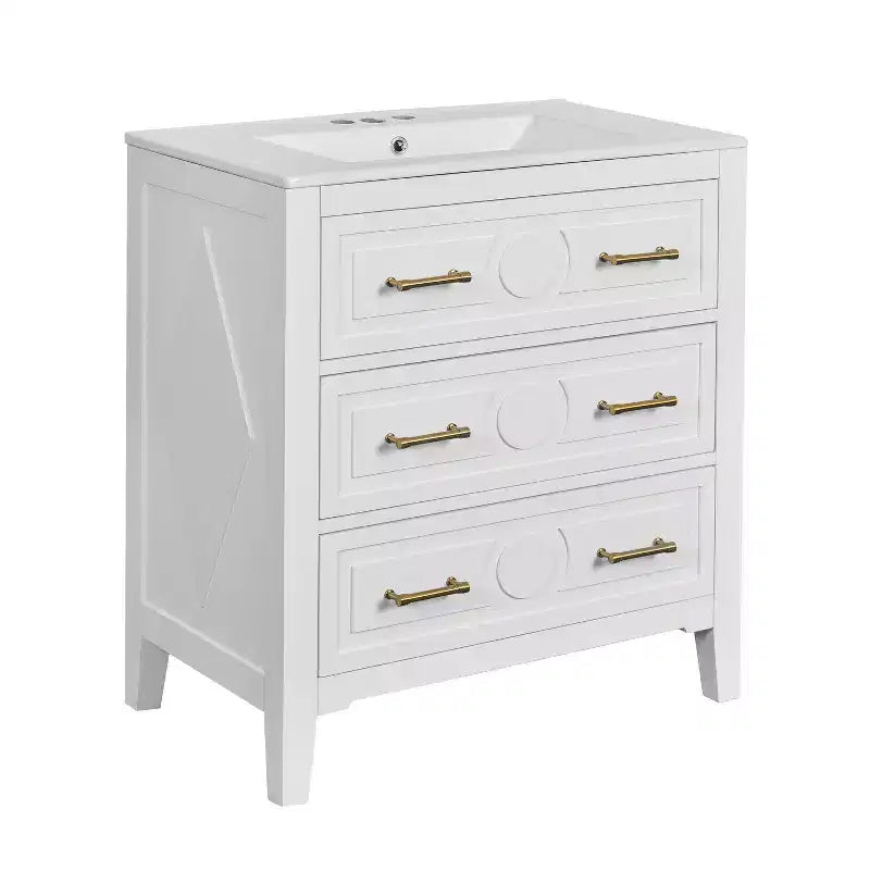 30 Single Bathroom Vanity with Sink, Bathroom Floor Cabinet with Drawers for Small Space