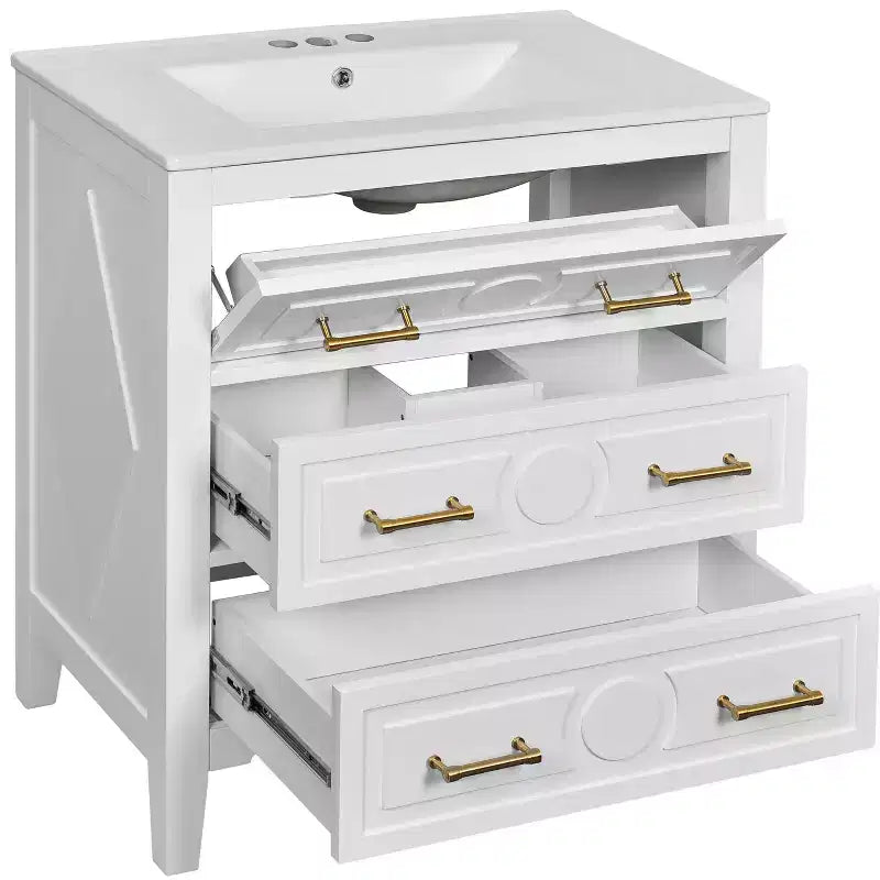30 Single Bathroom Vanity with Sink, Bathroom Floor Cabinet with Drawers for Small Space