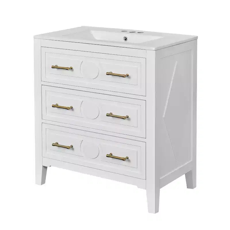 30 Single Bathroom Vanity with Sink, Bathroom Floor Cabinet with Drawers for Small Space