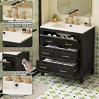 30 Single Bathroom Vanity with Sink, Bathroom Floor Cabinet with Drawers for Small Space