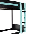 Twin/Full/Queen Gaming Bunk Bed with Built-In Desk, USB Port, LED Lights & Storage Shelves