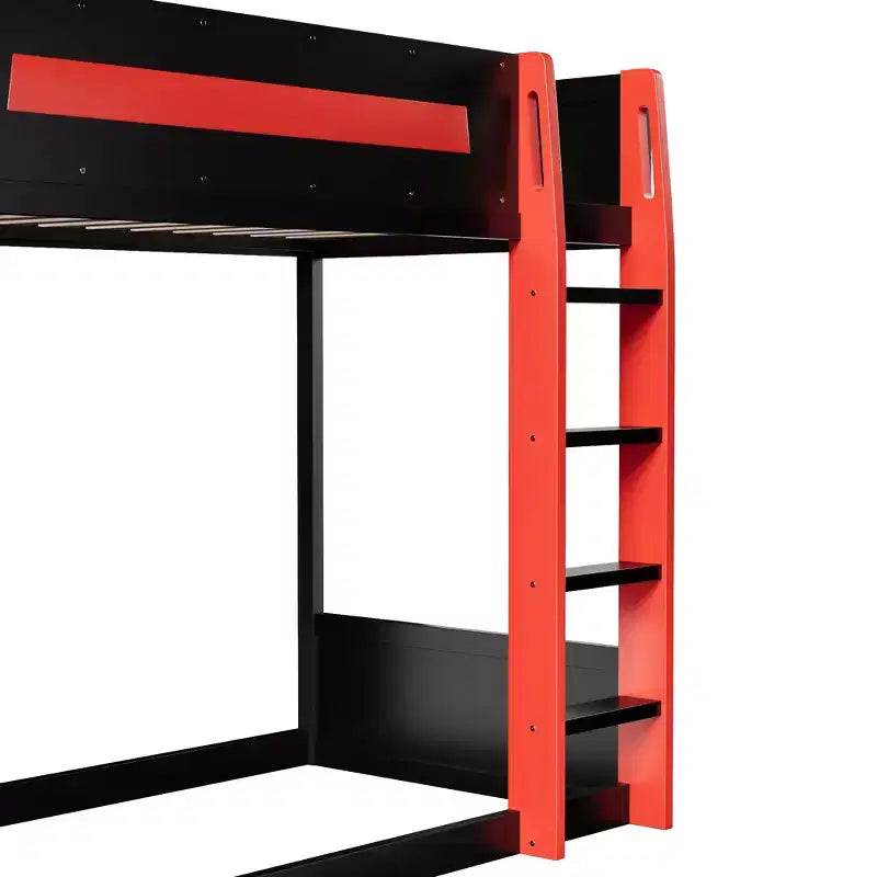 Twin/Full/Queen Gaming Bunk Bed with Built-In Desk, USB Port, LED Lights & Storage Shelves