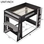 Twin/Full/Queen Gaming Bunk Bed with Built-In Desk, USB Port, LED Lights & Storage Shelves