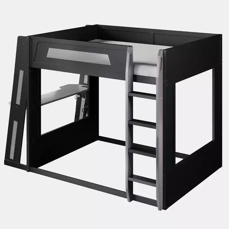 Twin/Full/Queen Gaming Bunk Bed with Built-In Desk, USB Port, LED Lights & Storage Shelves