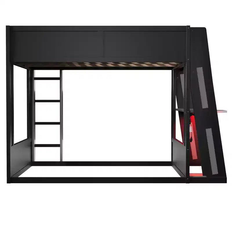 Twin/Full/Queen Gaming Bunk Bed with Built-In Desk, USB Port, LED Lights & Storage Shelves