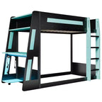 Twin/Full/Queen Gaming Bunk Bed with Built-In Desk, USB Port, LED Lights & Storage Shelves