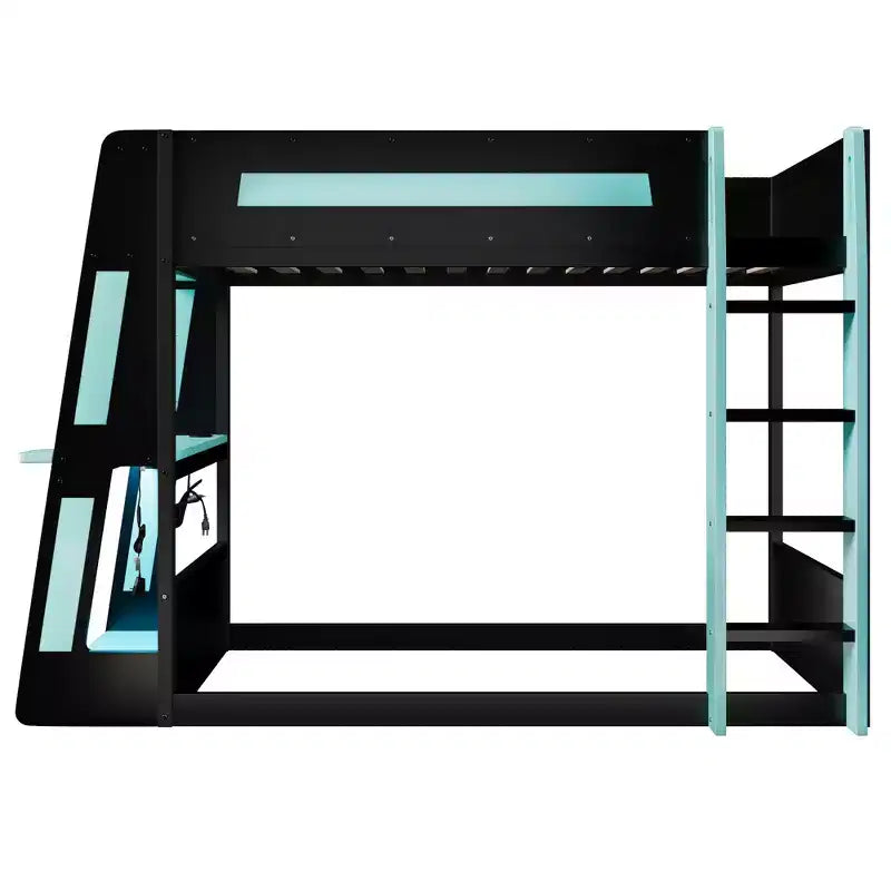 Twin/Full/Queen Gaming Bunk Bed with Built-In Desk, USB Port, LED Lights & Storage Shelves